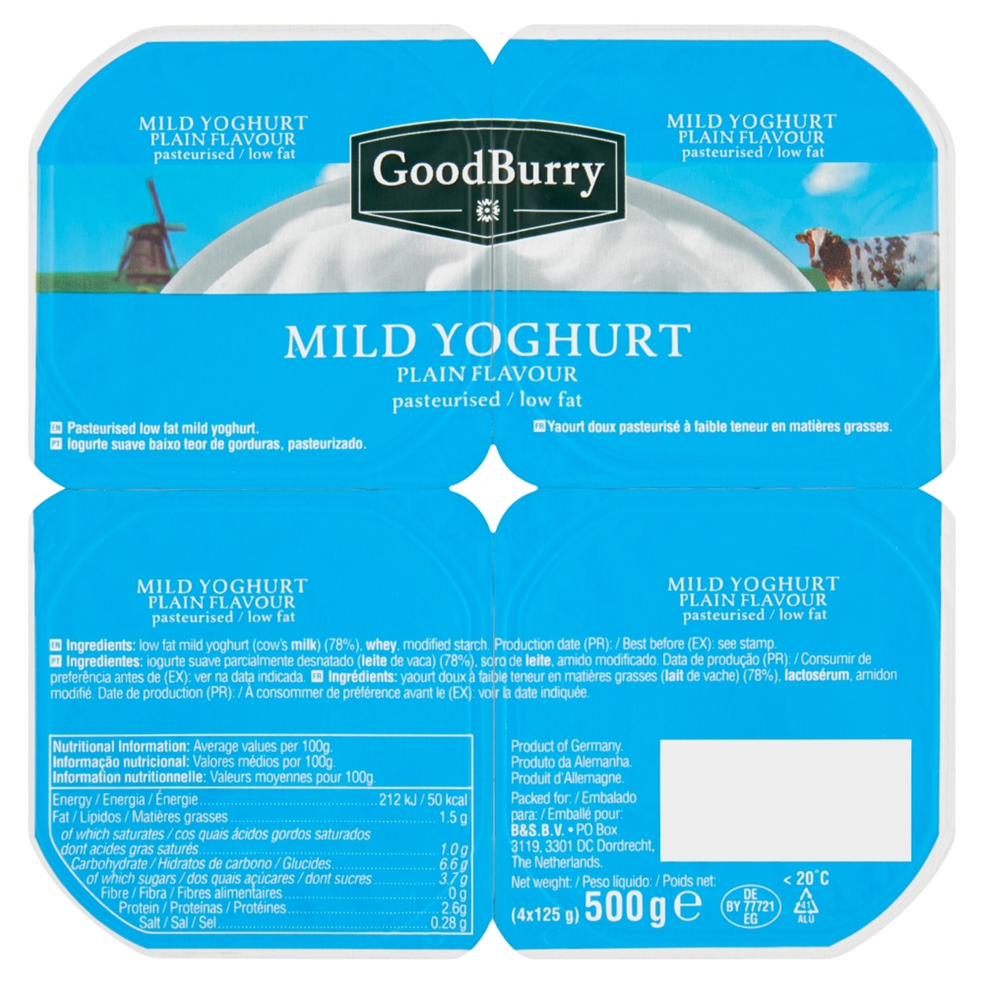 Yoghurt naturell mild goodburry  t  6x4x125g