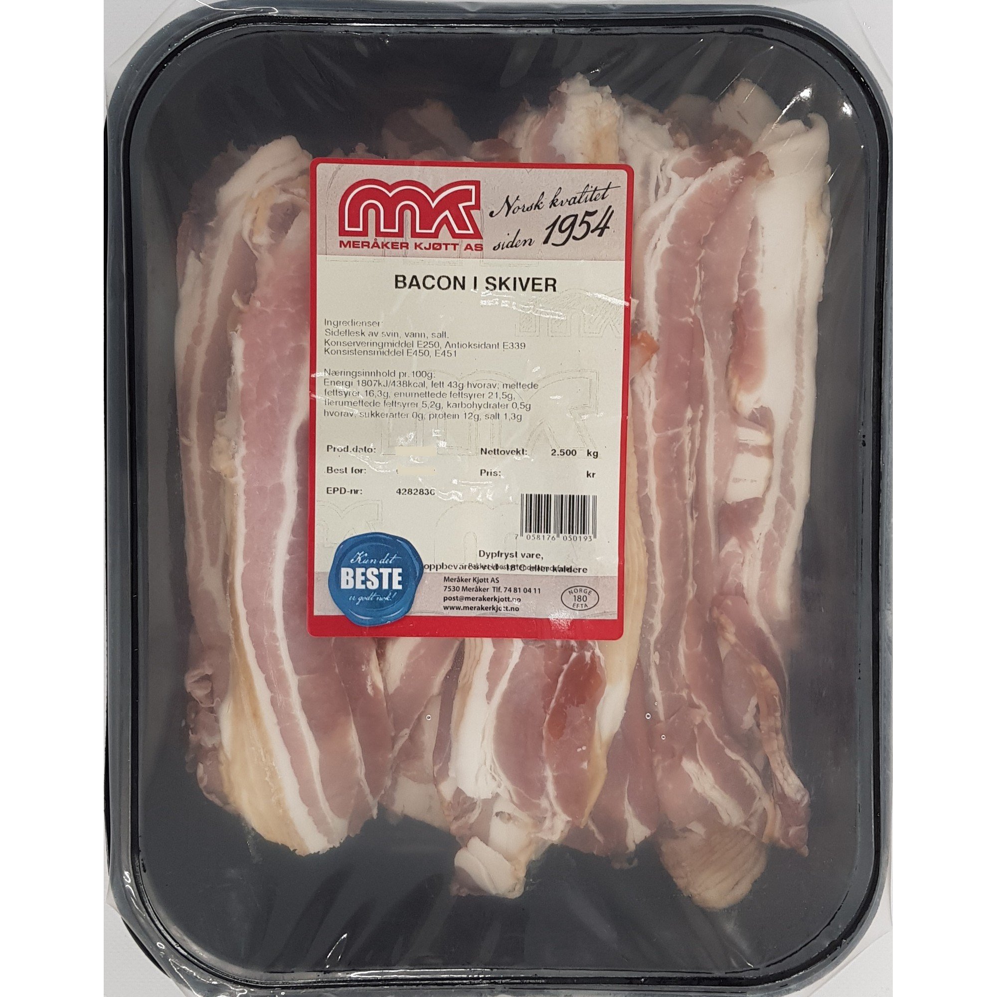 Bacon i skiver 2,5 kg