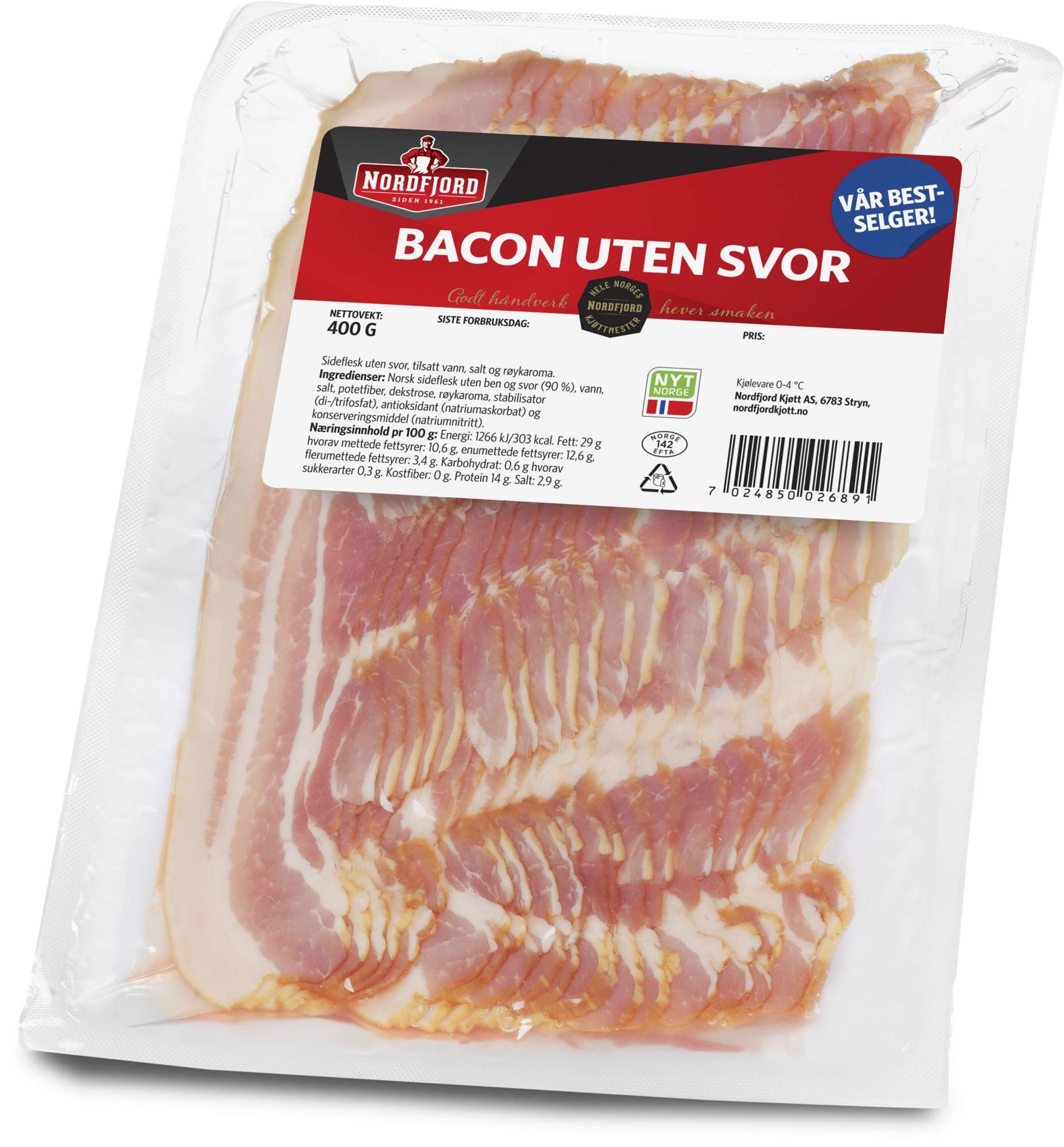 Bacon skivet u/svor 400g