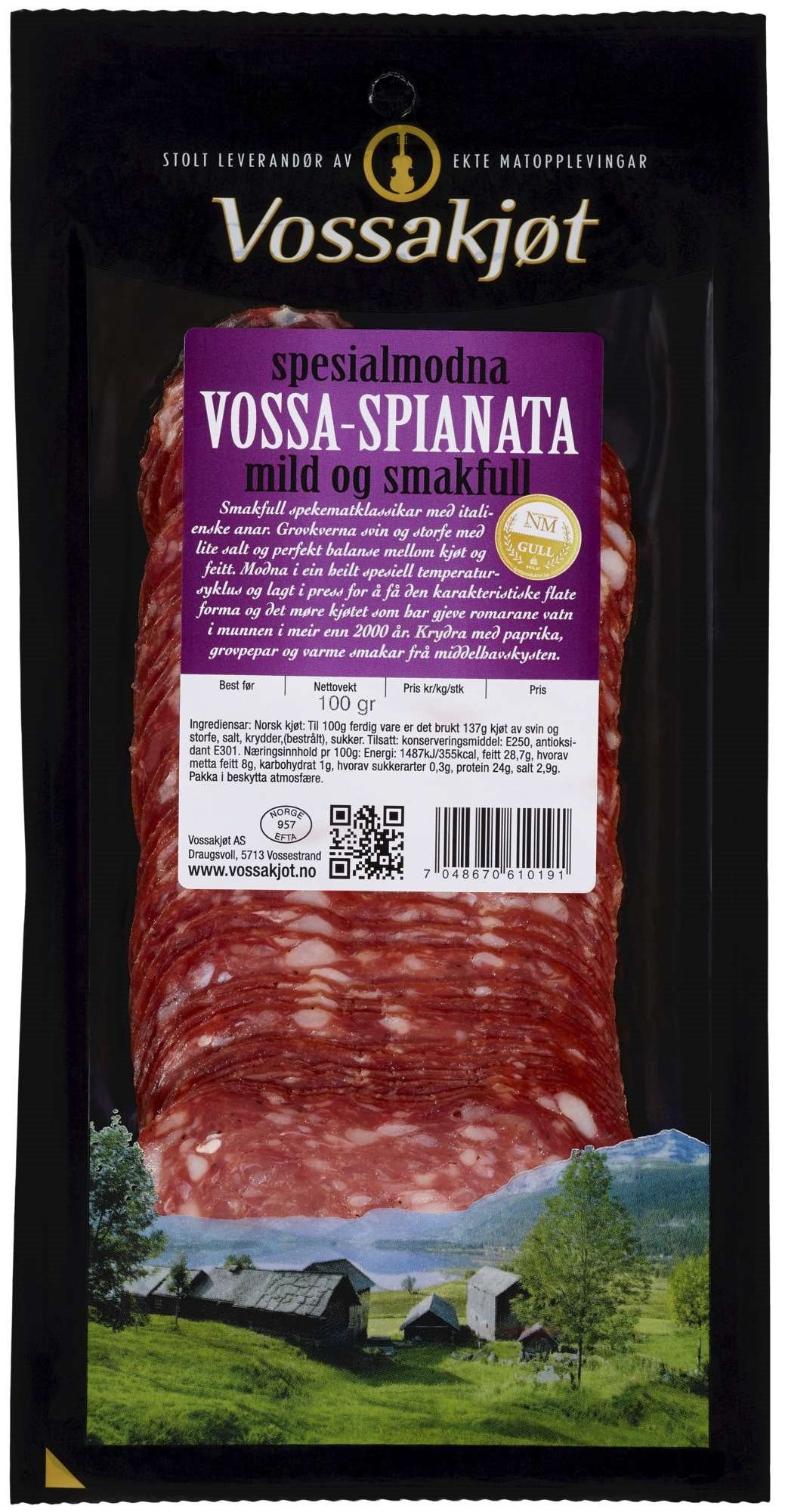 Vossa spianata skivet  100g