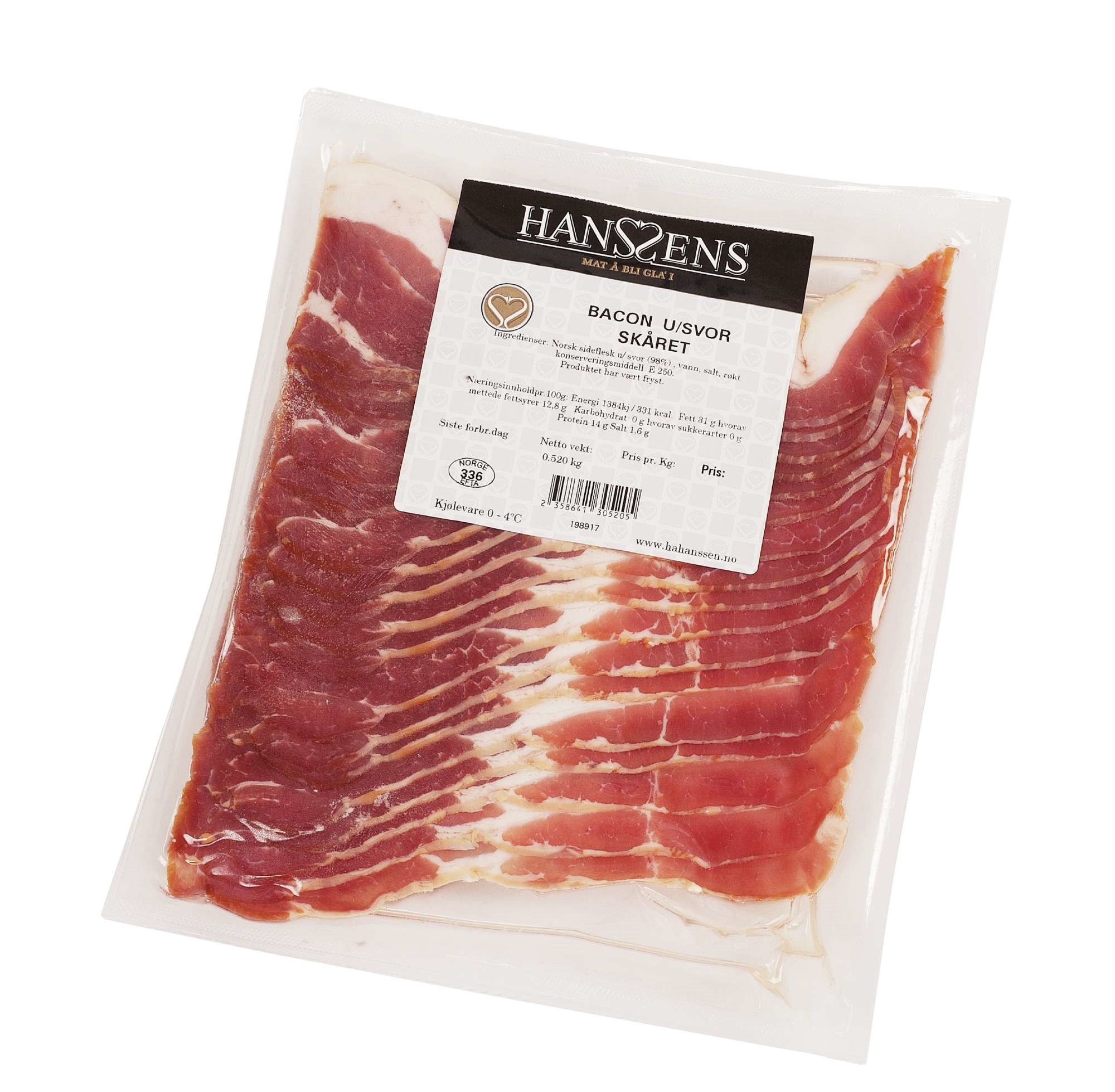 Bacon u/ svor skåret   ca500g   kg