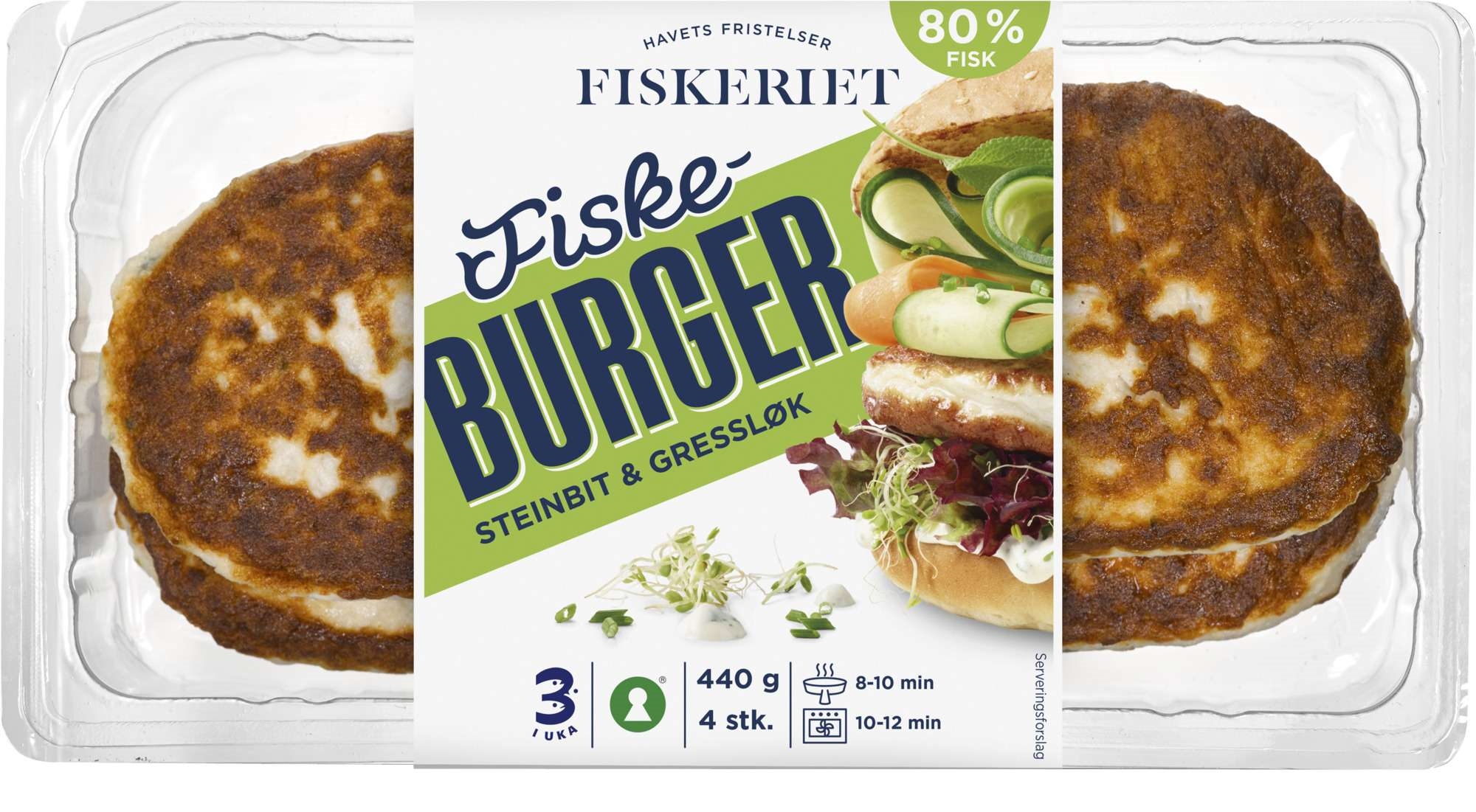 Fiskeburger steinbit & gressløk    440g