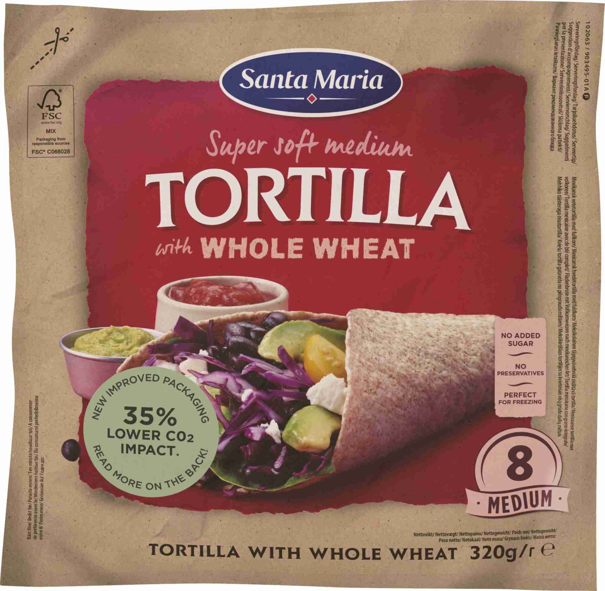 Tortilla whole wheat medium 8pk   320g