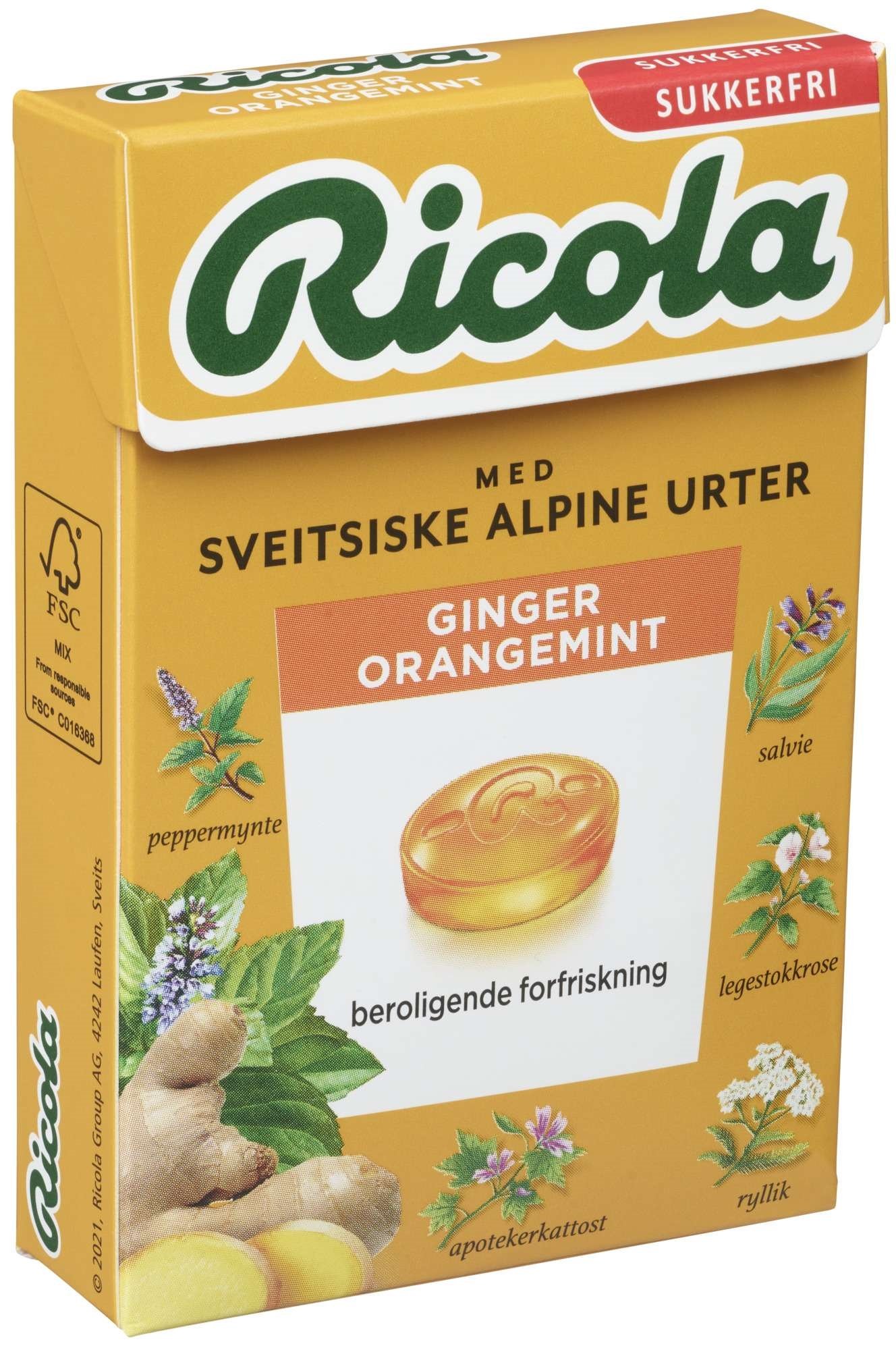 Ricola ginger orangemint sukkerfri 50g