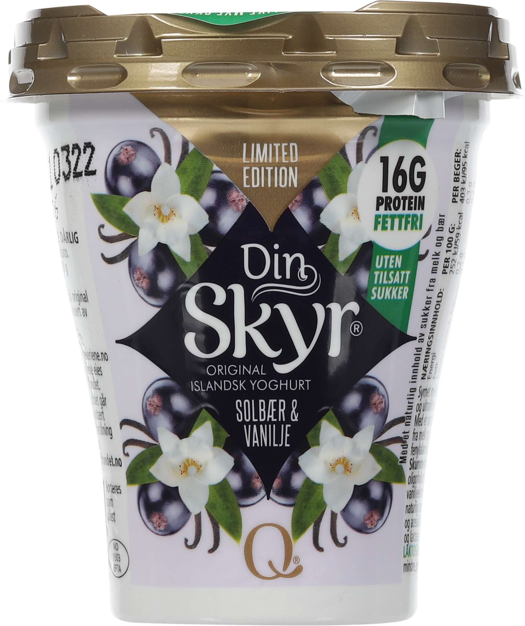 Din skyr solbær & vanilje beg   160g