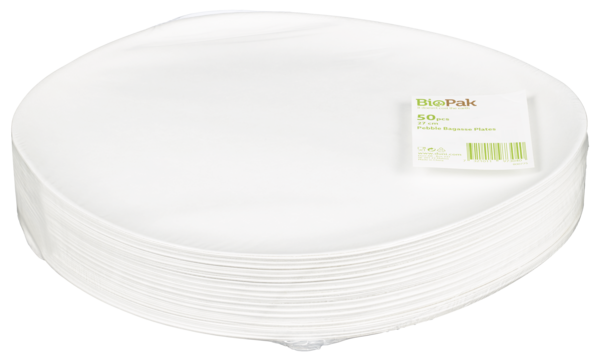 Tallerken pebble bagasse hvit 27cm   50stk