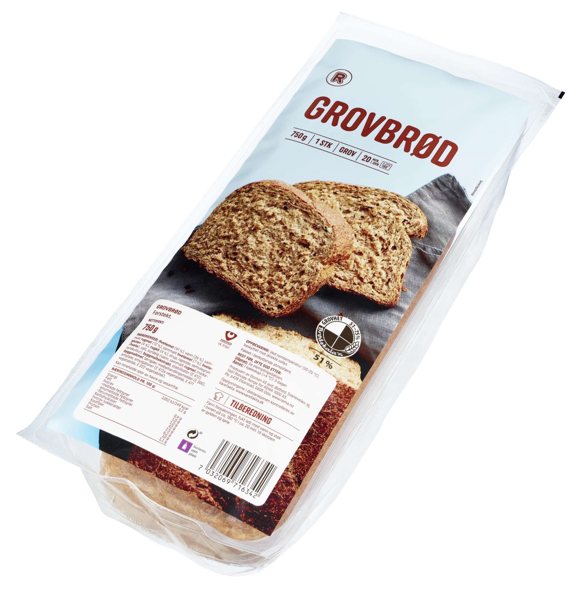 Grovbrød, lettstekt   750g