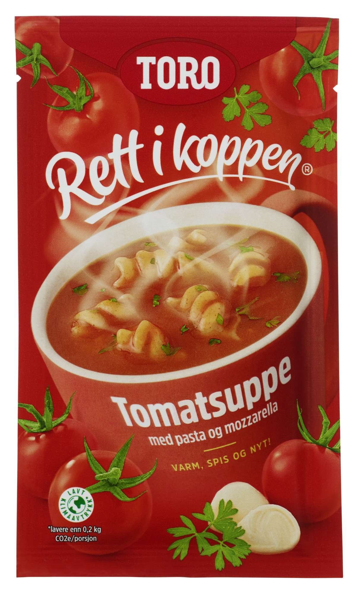 Tomatsuppe m/pasta og mozzarella rik   26g