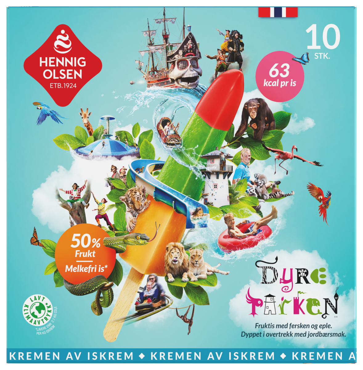 Dyreparken fruktis m/rødt overtrekk 50% frukt 600ml 10stk