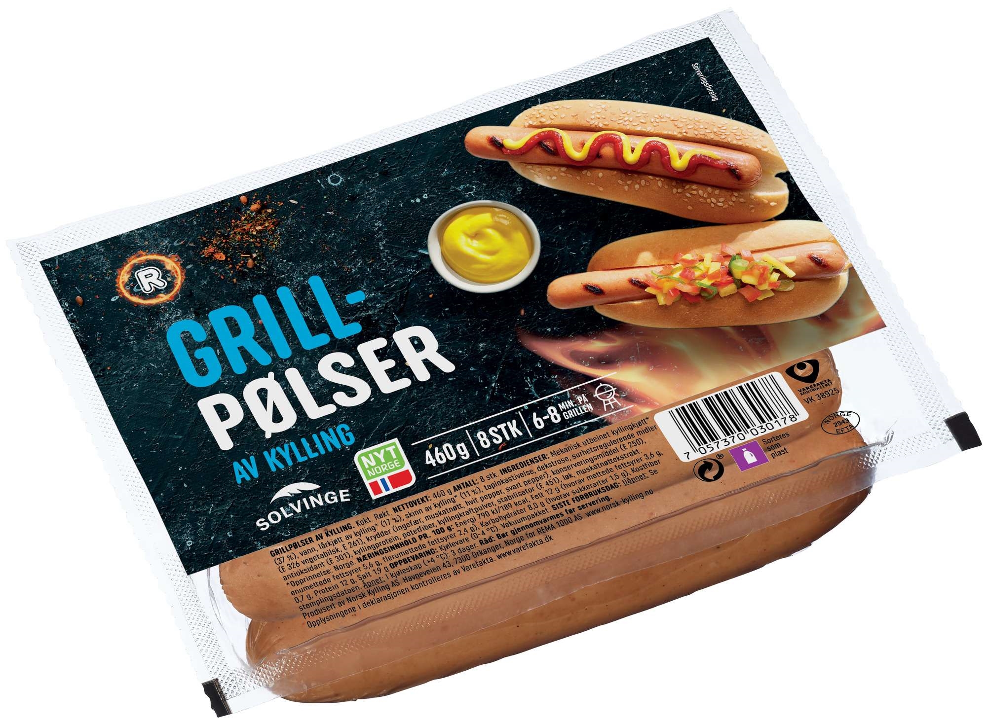 Grillpølse av kylling røkt 460g