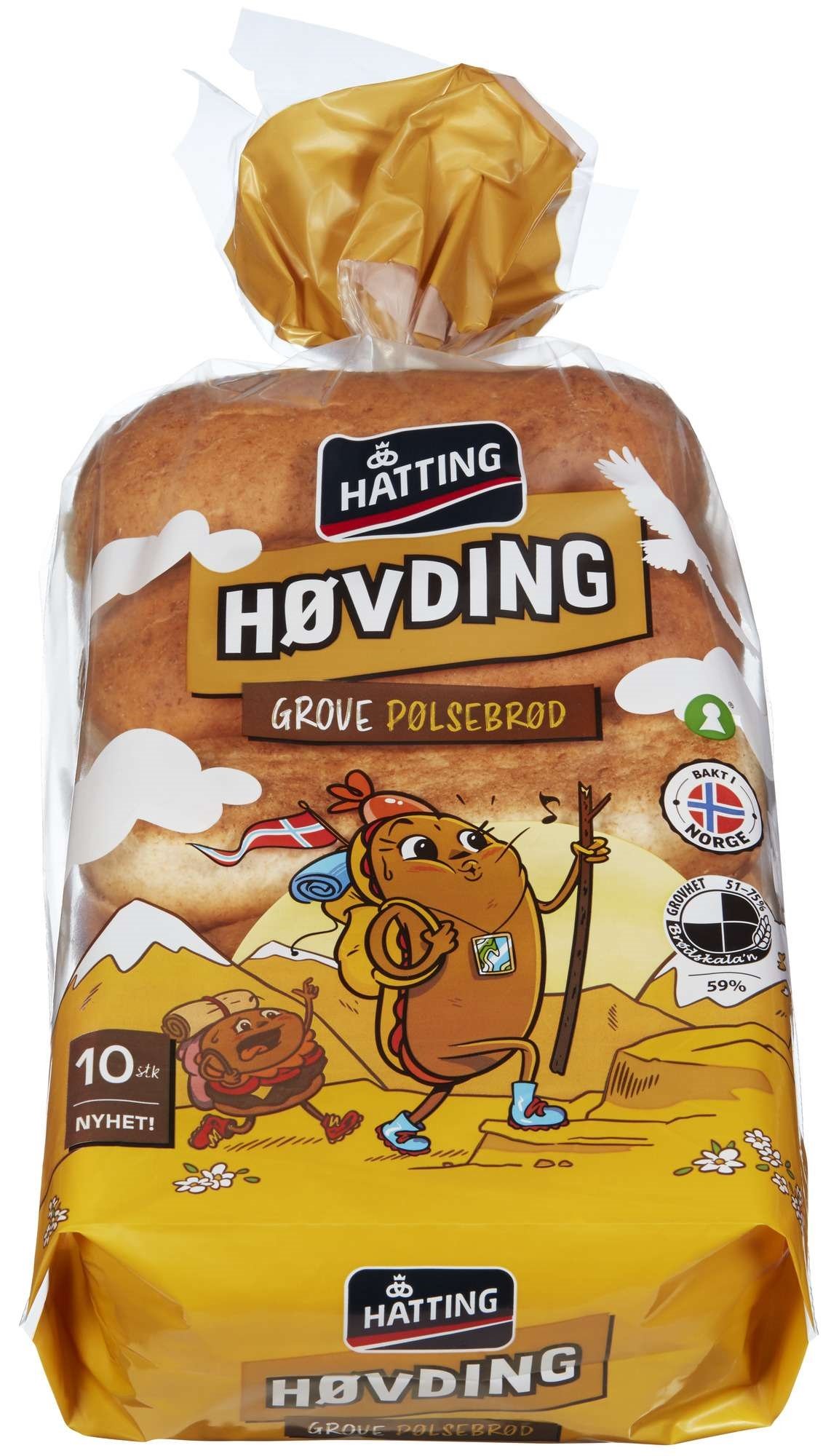 Høvding grove pølsebrød 40gx10stk  400g