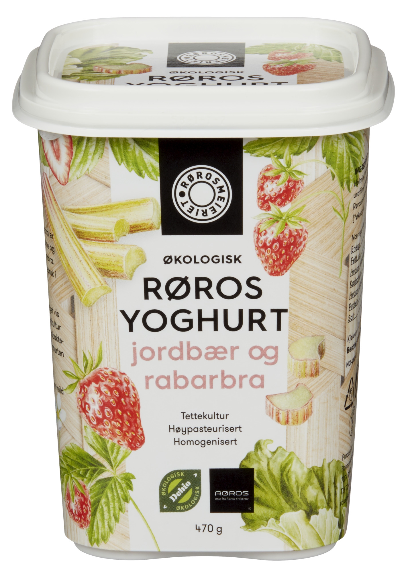 Yoghurt jordbær og rabarbra økol.   470g