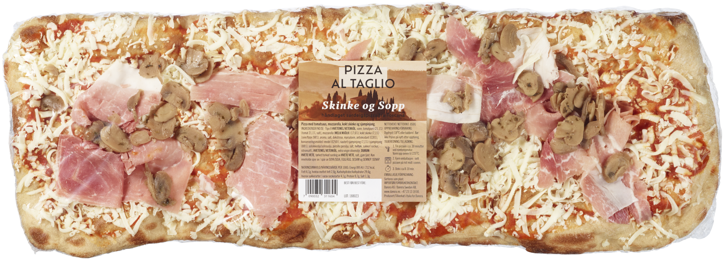 Pizza taglio skinke og sopp  850g