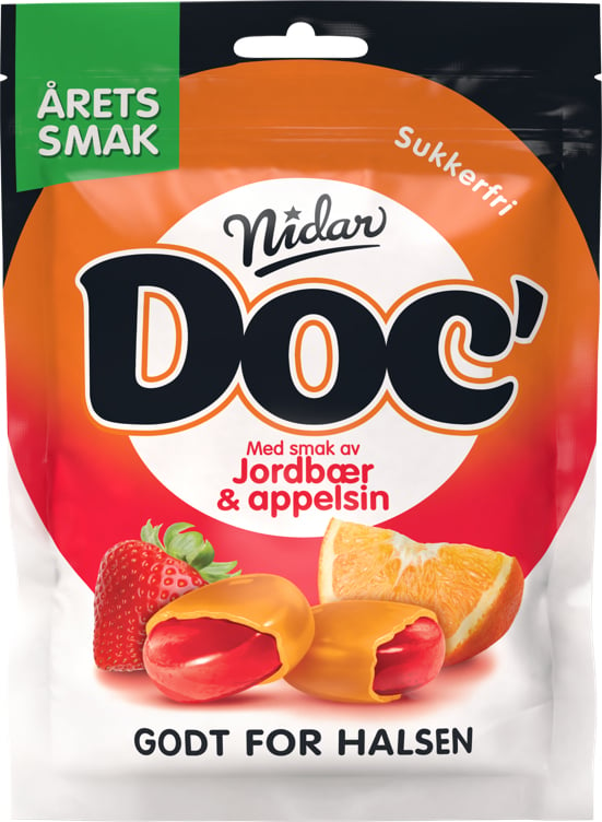 Doc årets smak jordbær & appelsin sf   50g