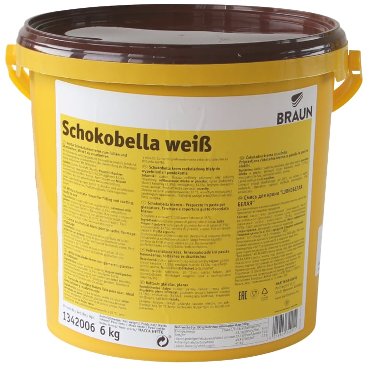 Shocobella hvit sjokoladekrem for fyll og overtr.  6kg