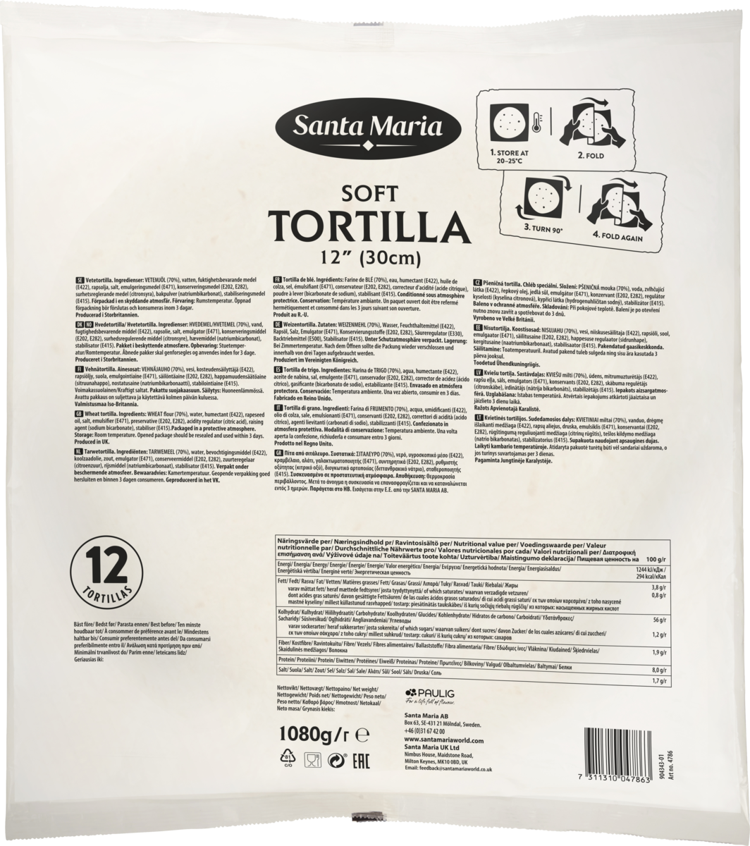 Tortilla 12"  6x12stk 6x1080g