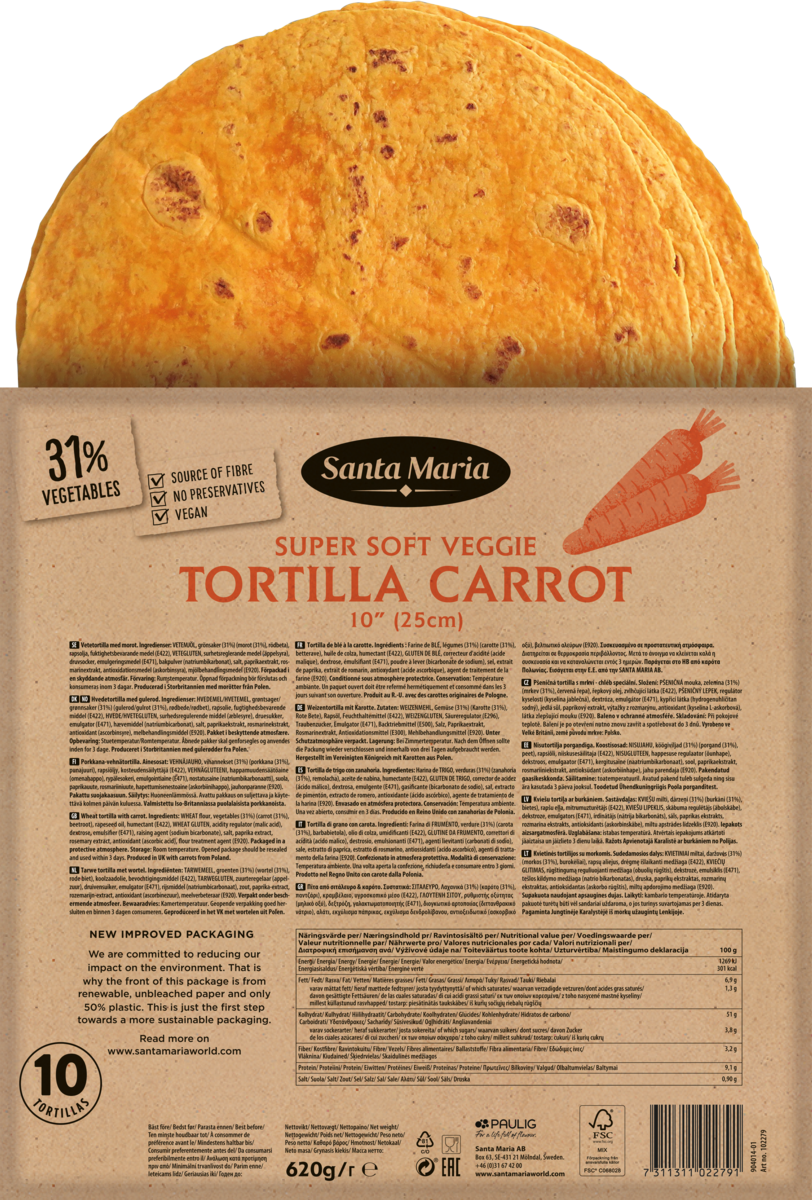 Tortilla carrot 10"   620g