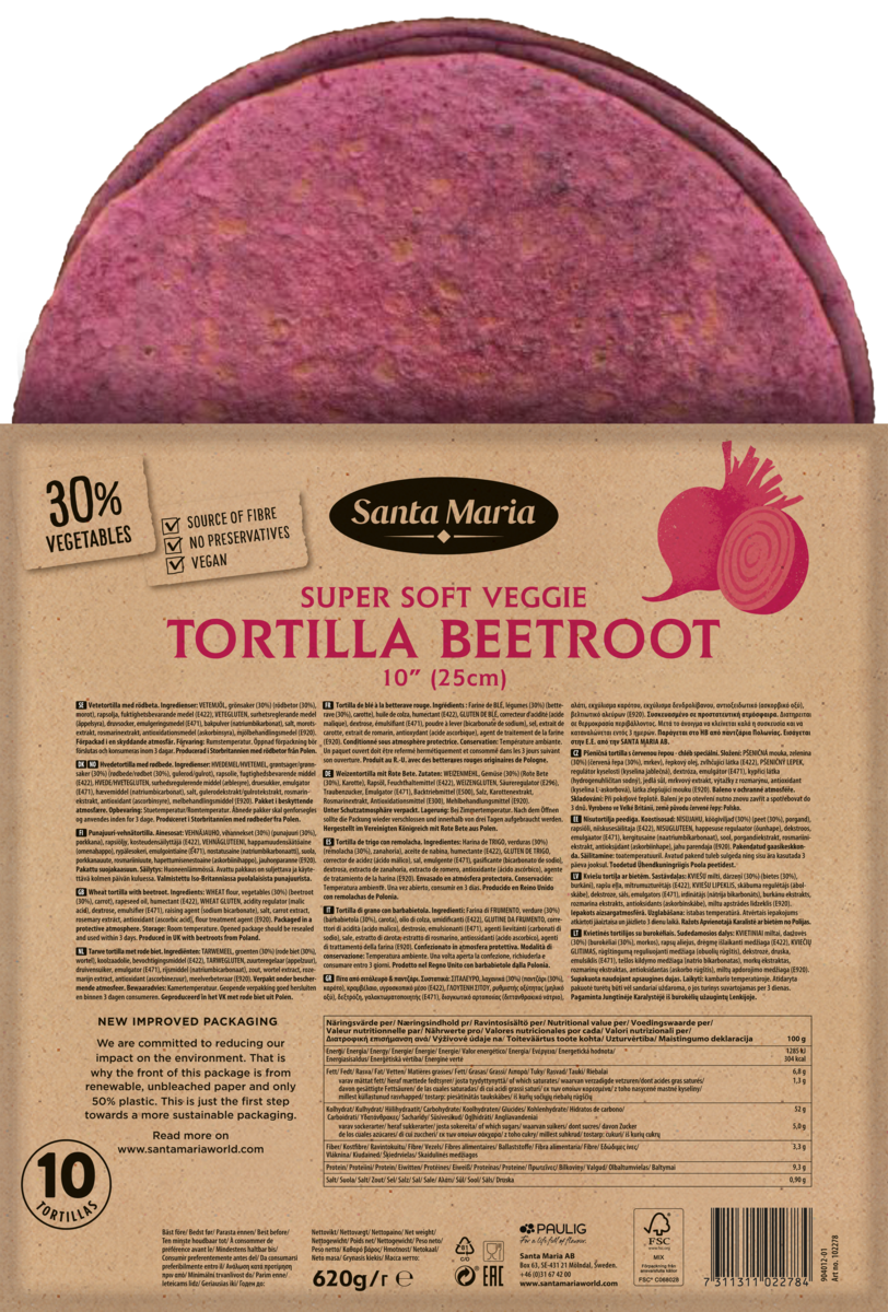 Tortilla beetroot 10"   620g