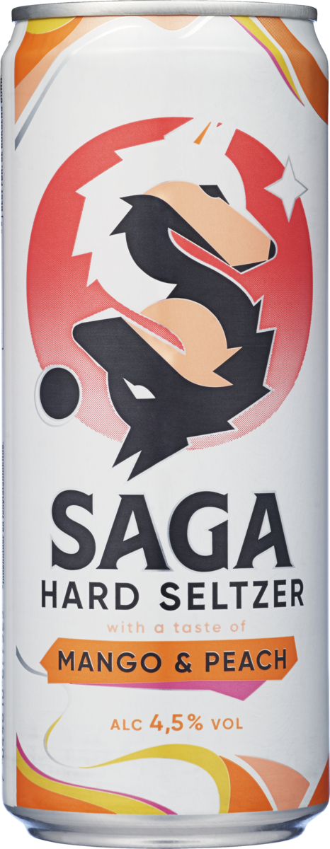 Saga hard seltzer mango & peach 4,5%  24x33cl